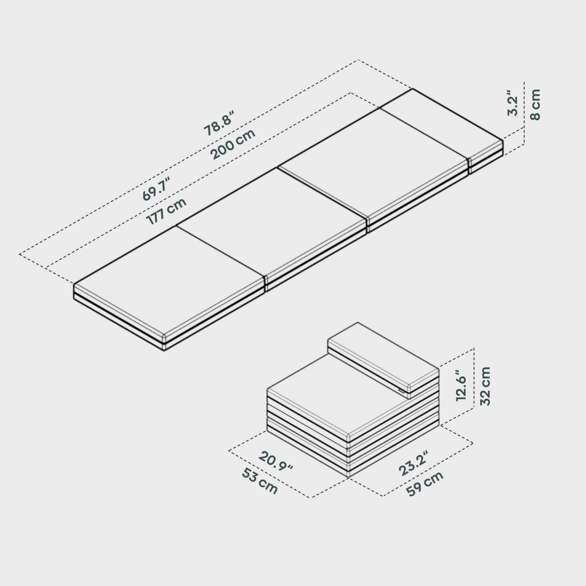 BOXIO SLEEP 53 x 200 cm I Colchón plegable para el RACK