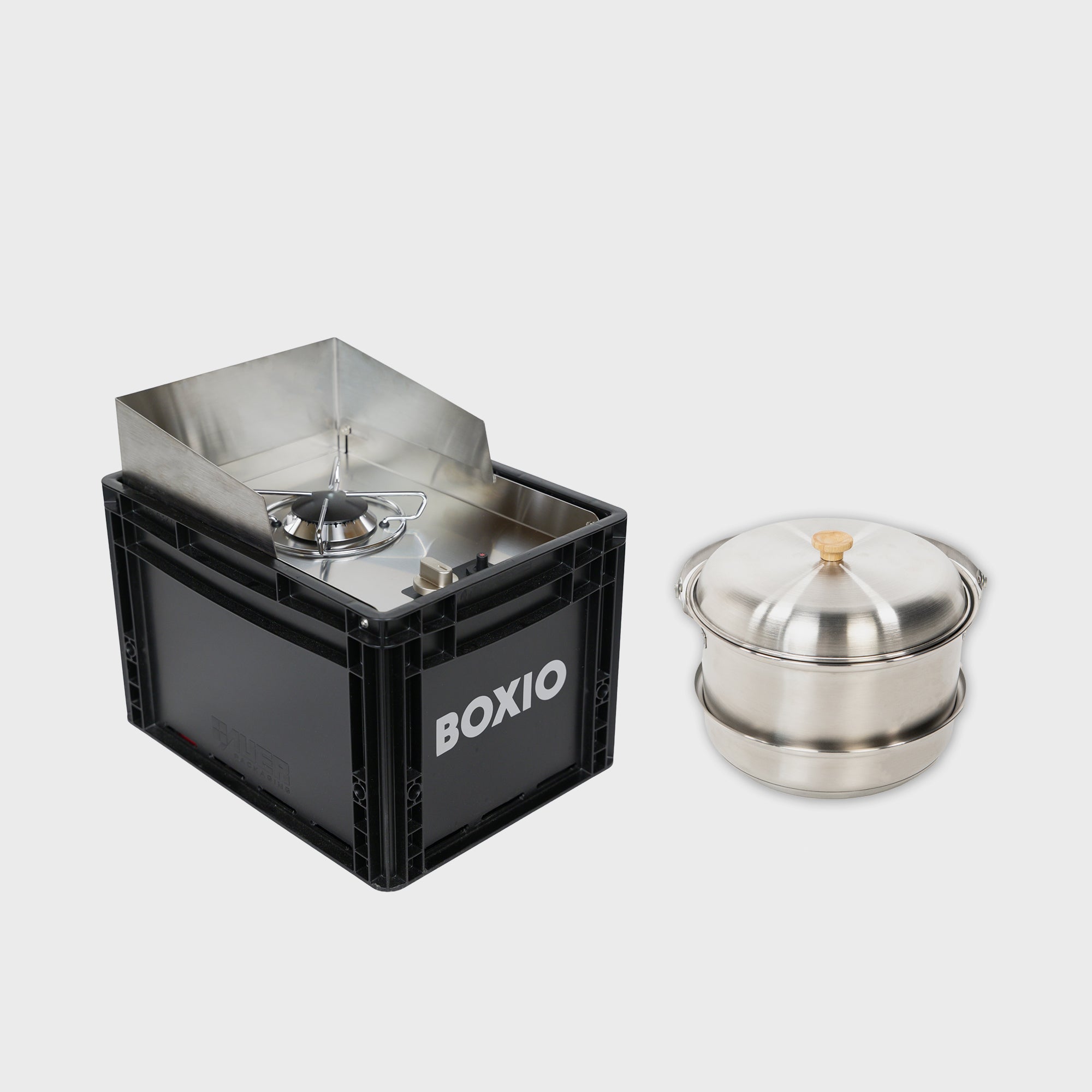 Réchaud à gaz mobile avec set de cuisine I BOXIO COOK PLUS