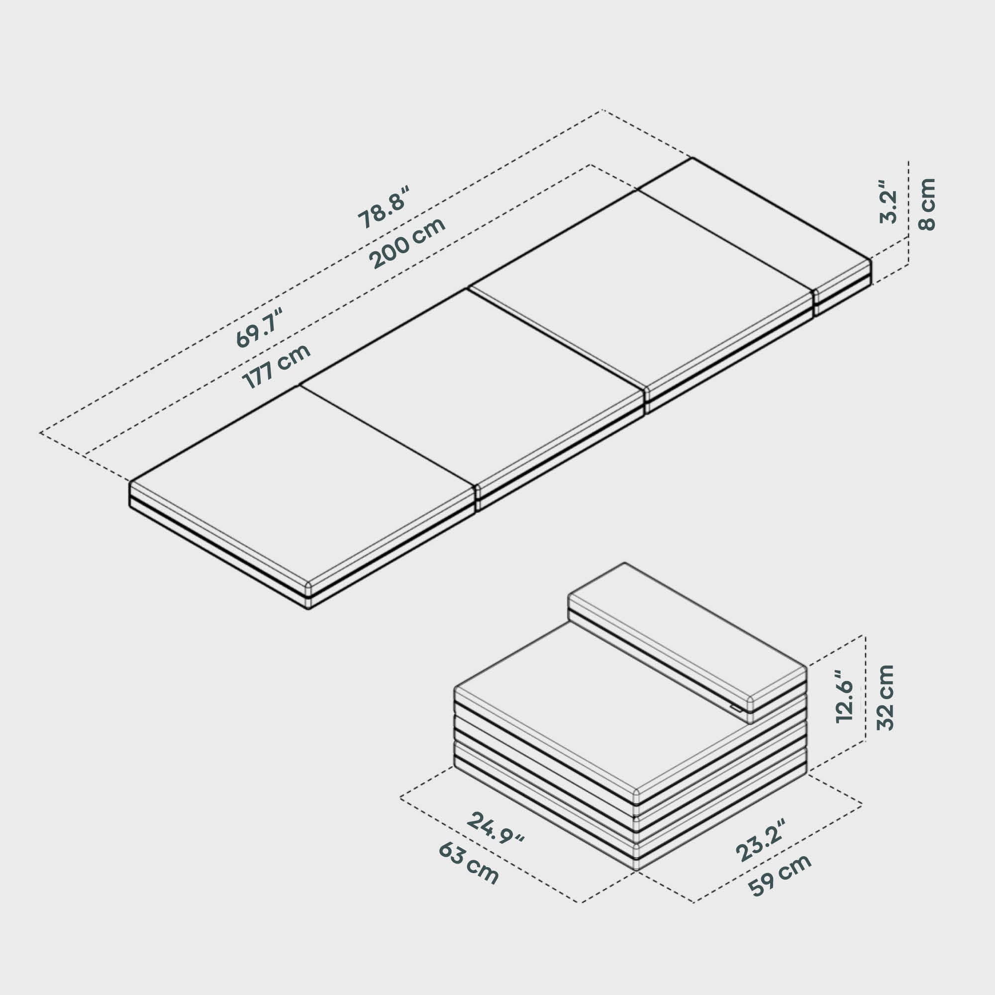 BOXIO SLEEP 63 x 200 cm I Opvouwbaar matras voor de RACK