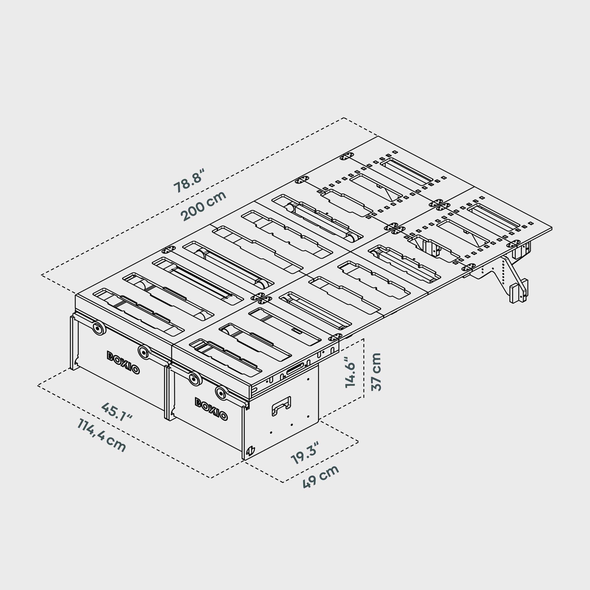 BOXIO RACK PACK 115 I Coffre de camping modulaire